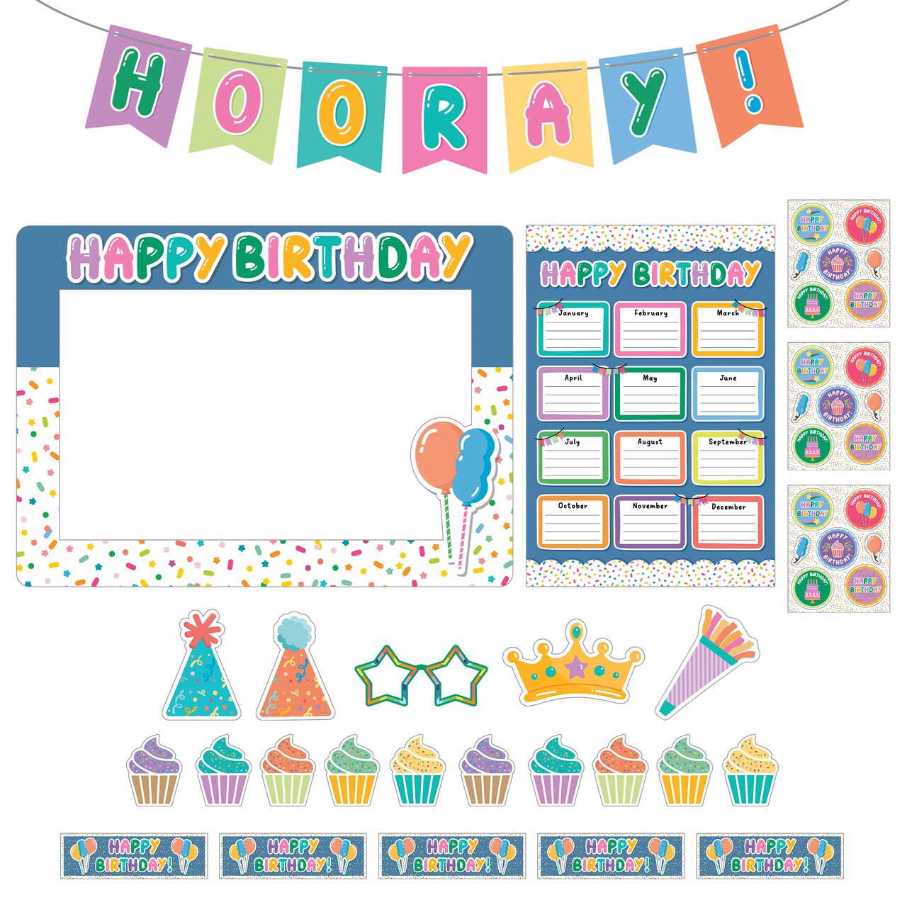 Carson Dellosa 92-Piece Birthday Party Decor Set, Bday Banner, Photo Booth Frame With Props, Bulletin Board Decorations, Chart, Favors for Goodie Bag, and More